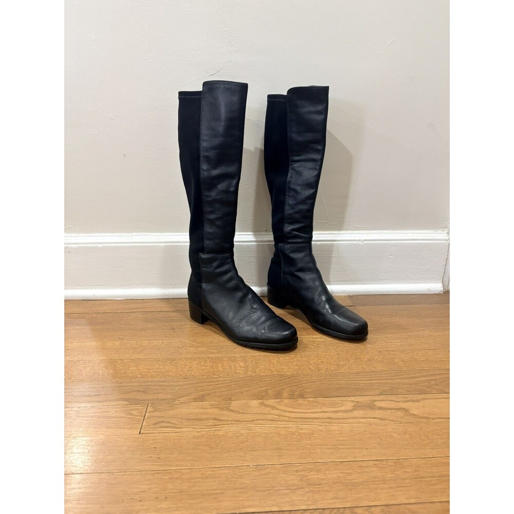 Stuart Weitzman Black Napa Stretch Moto Knee High Riding Boots Women Sz 6